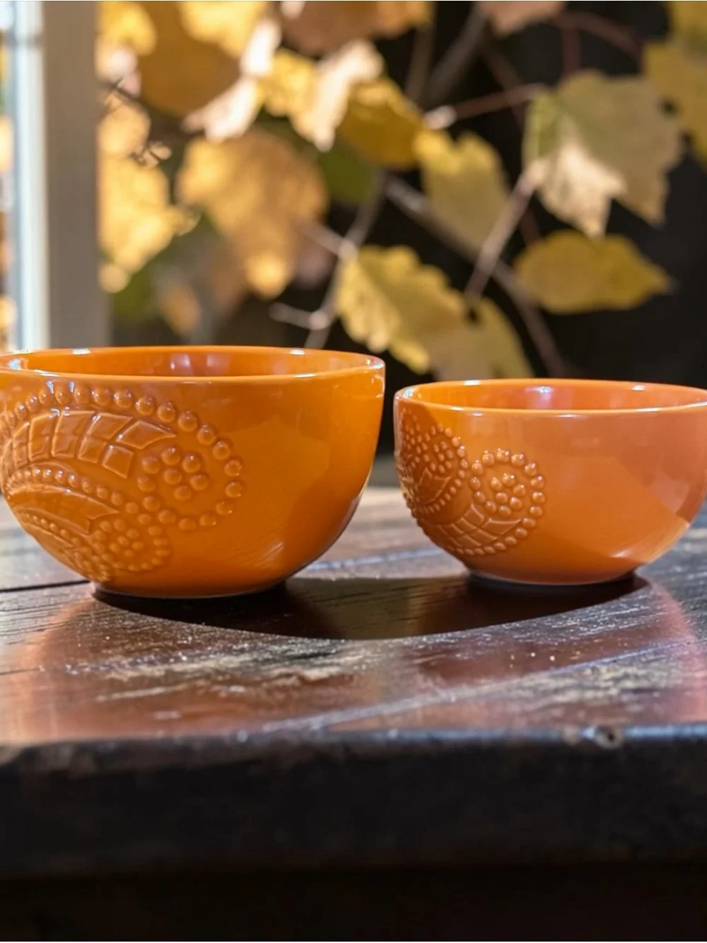 Vtg Pier 1 Imports Orange Paisley Nesting Bowls - MCM Boho Cottagecore Set